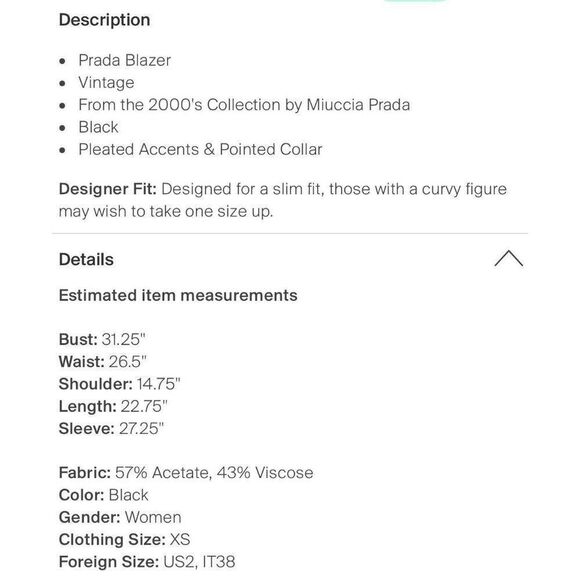 prada authentic Solid Black Long Sleeve Zip Up Blazer Jacket 38 2 Xs - Picture 9 of 9